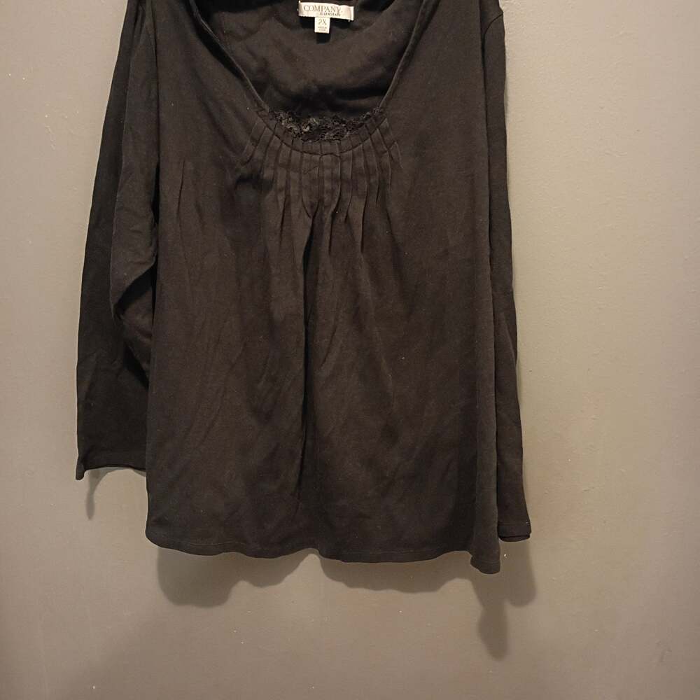 Company Ellen Tracy Black Pleated Lace Trim Blouse 2X